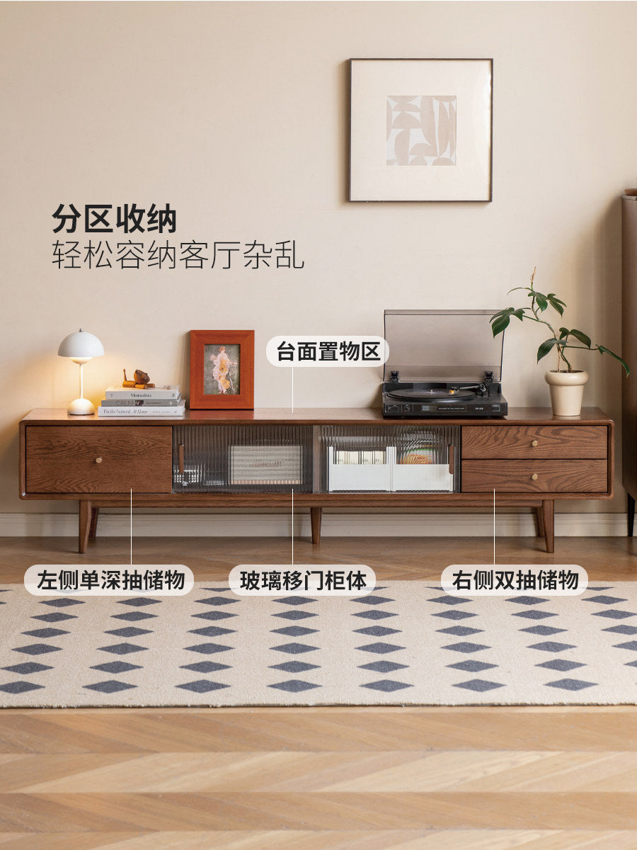 实木电视柜玻璃地柜茶几组合北欧小户型客厅收纳储物柜